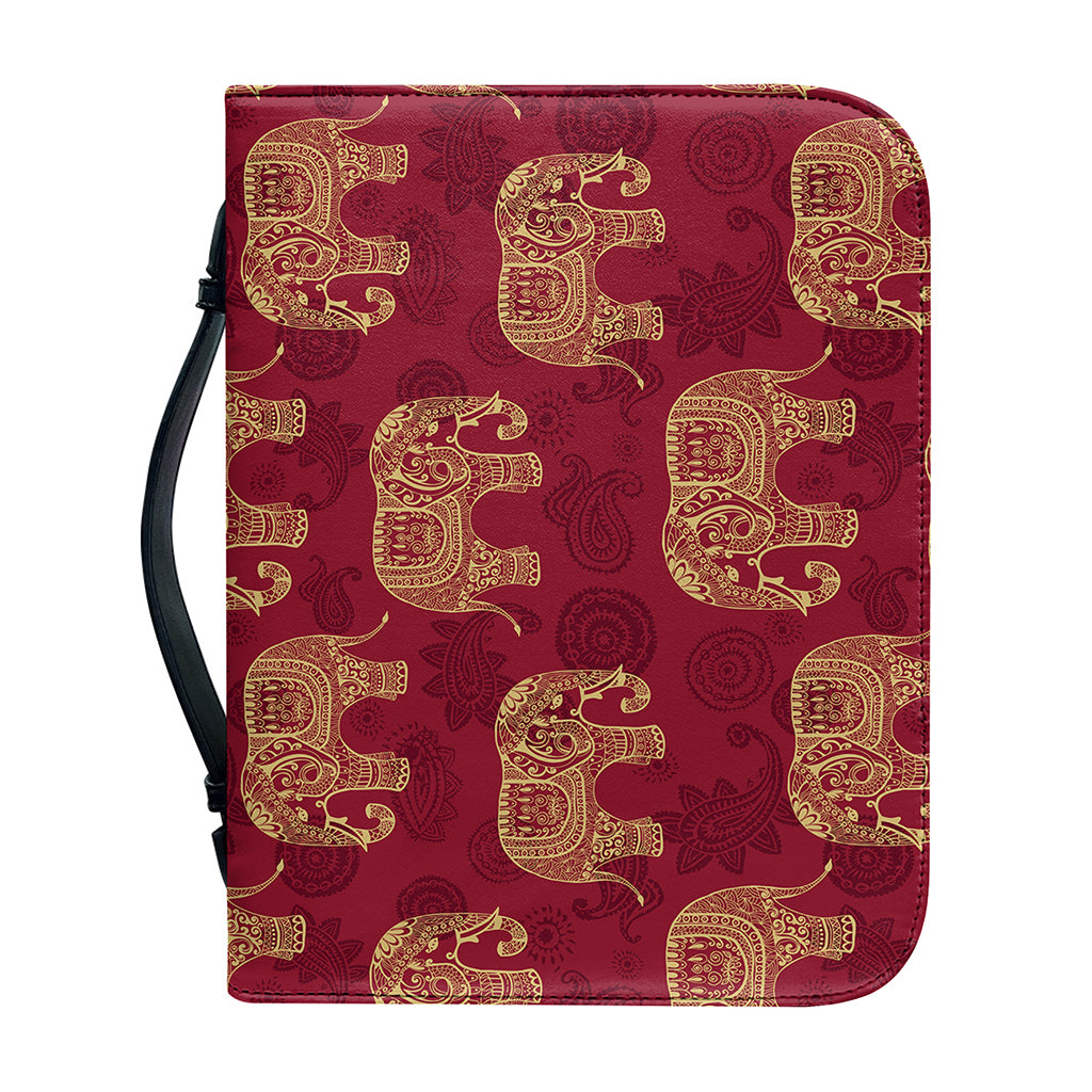 Gold And Red Boho Elephant Print Leather Bible Cover