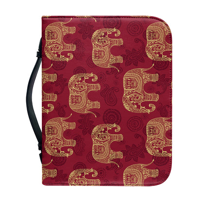 Gold And Red Boho Elephant Print Leather Bible Cover