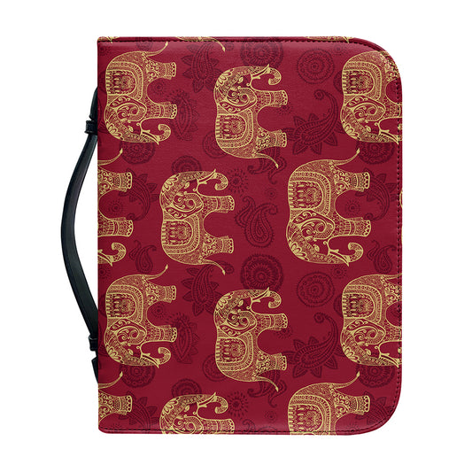 Gold And Red Boho Elephant Print Leather Bible Cover