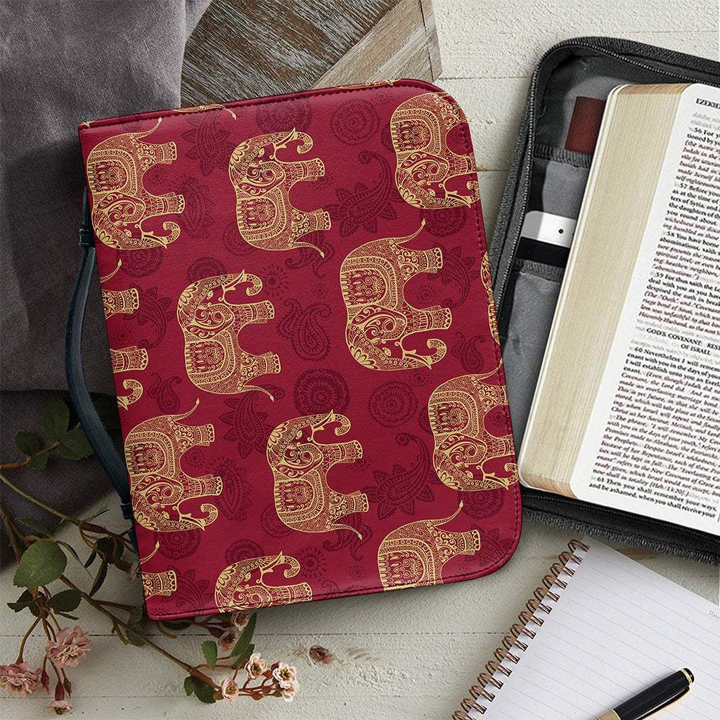 Gold And Red Boho Elephant Print Leather Bible Cover