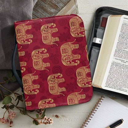 Gold And Red Boho Elephant Print Leather Bible Cover