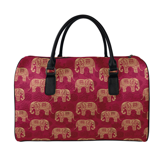 Gold And Red Boho Elephant Print Leather Duffle Bag