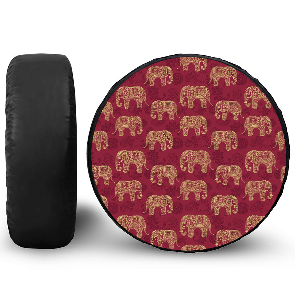 Gold And Red Boho Elephant Print Leather Spare Tire Cover