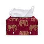 Gold And Red Boho Elephant Print Leather Tissue Box Cover