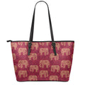 Gold And Red Boho Elephant Print Leather Tote Bag With Zipper