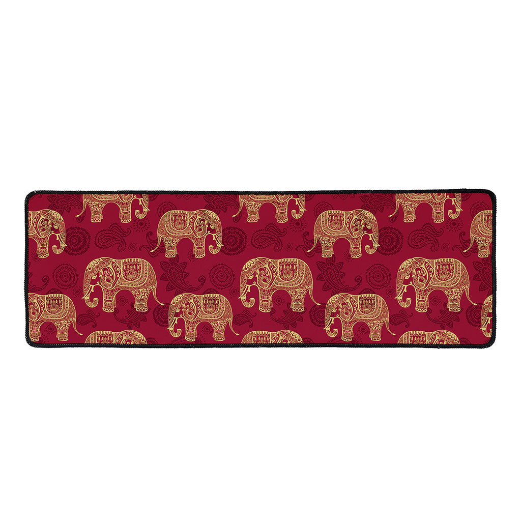 Gold And Red Boho Elephant Print Long Kitchen Mat