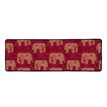 Gold And Red Boho Elephant Print Long Kitchen Mat