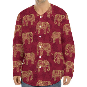 Gold And Red Boho Elephant Print Long Sleeve Baseball Jersey