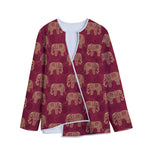 Gold And Red Boho Elephant Print Long Sleeve Short Coat