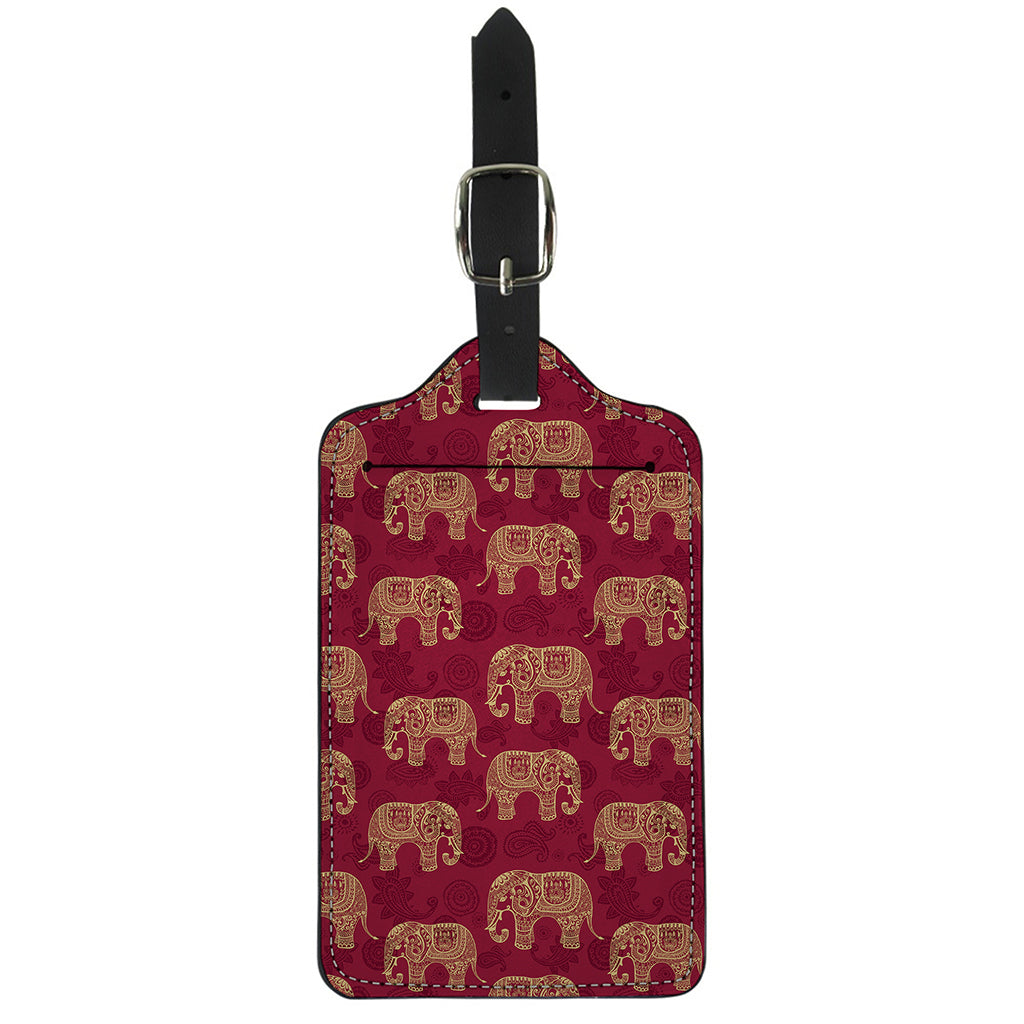Gold And Red Boho Elephant Print Luggage Tag