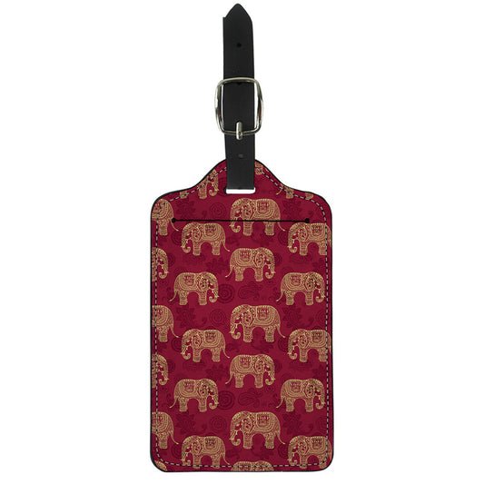 Gold And Red Boho Elephant Print Luggage Tag