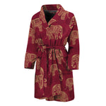 Gold And Red Boho Elephant Print Men's Bathrobe