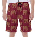 Gold And Red Boho Elephant Print Men's Beach Shorts