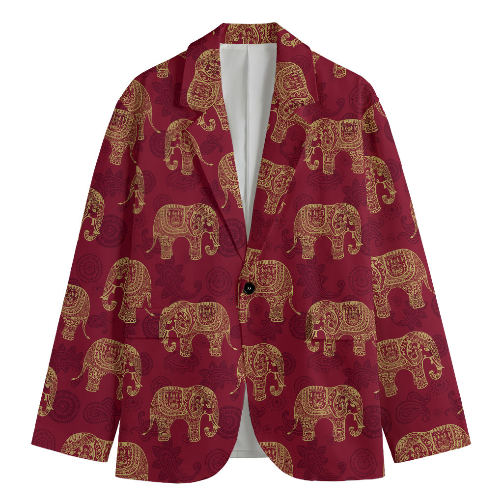 Gold And Red Boho Elephant Print Men's Blazer