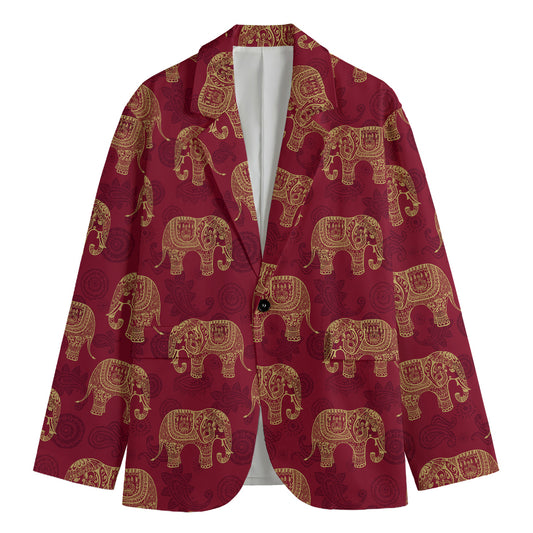 Gold And Red Boho Elephant Print Men's Blazer