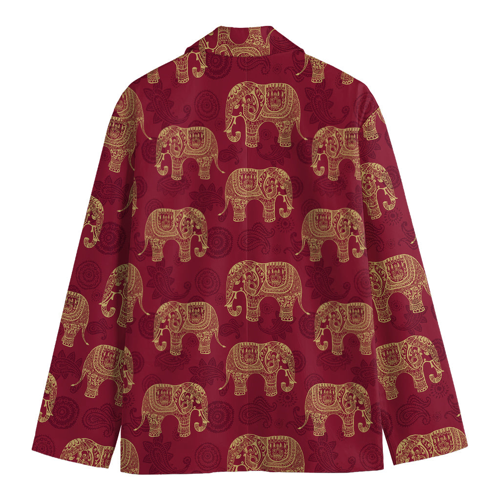 Gold And Red Boho Elephant Print Men's Blazer