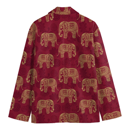 Gold And Red Boho Elephant Print Men's Blazer