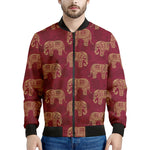 Gold And Red Boho Elephant Print Men's Bomber Jacket