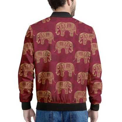 Gold And Red Boho Elephant Print Men's Bomber Jacket