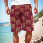 Gold And Red Boho Elephant Print Men's Cargo Shorts
