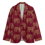 Gold And Red Boho Elephant Print Men's Cotton Blazer