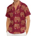 Gold And Red Boho Elephant Print Men's Deep V-Neck Shirt