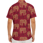 Gold And Red Boho Elephant Print Men's Deep V-Neck Shirt