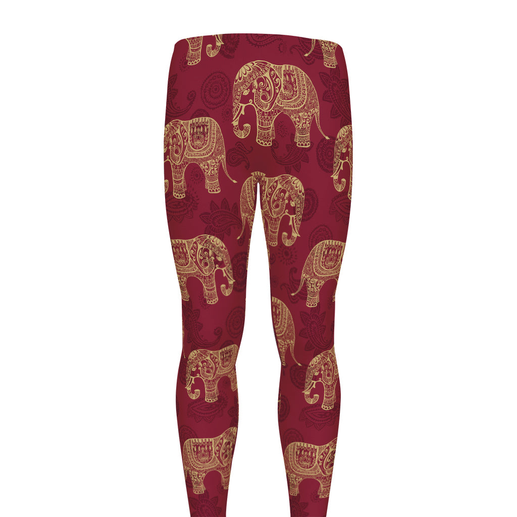 Gold And Red Boho Elephant Print Men's leggings