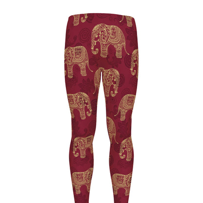 Gold And Red Boho Elephant Print Men's leggings