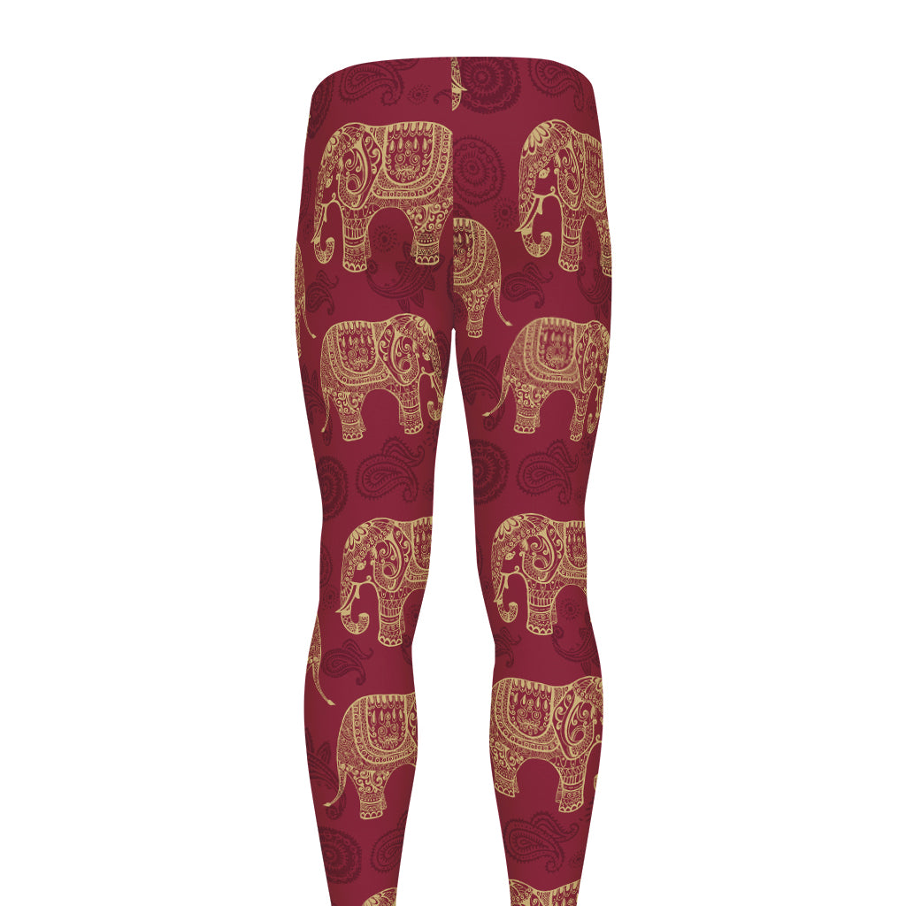 Gold And Red Boho Elephant Print Men's leggings