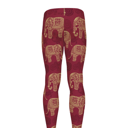 Gold And Red Boho Elephant Print Men's leggings