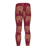 Gold And Red Boho Elephant Print Men's leggings