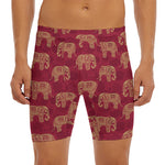 Gold And Red Boho Elephant Print Men's Long Boxer Briefs