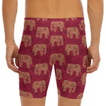 Gold And Red Boho Elephant Print Men's Long Boxer Briefs