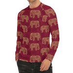 Gold And Red Boho Elephant Print Men's Long Sleeve Rash Guard