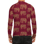 Gold And Red Boho Elephant Print Men's Long Sleeve Rash Guard