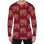 Gold And Red Boho Elephant Print Men's Long Sleeve T-Shirt