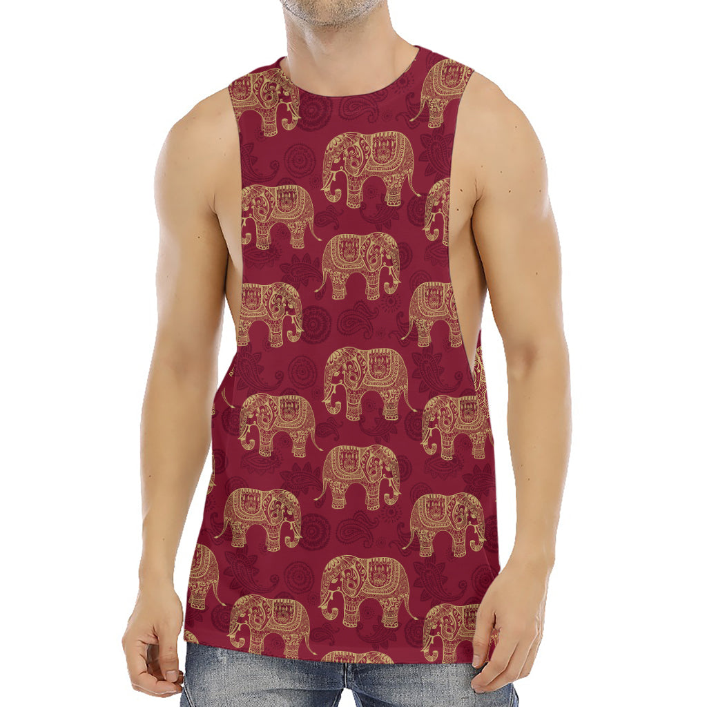Gold And Red Boho Elephant Print Men's Muscle Tank Top