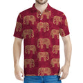 Gold And Red Boho Elephant Print Men's Polo Shirt