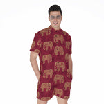 Gold And Red Boho Elephant Print Men's Rompers