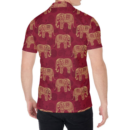 Gold And Red Boho Elephant Print Men's Shirt