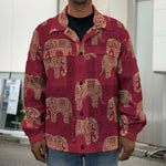 Gold And Red Boho Elephant Print Men's Shirt Jacket