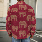 Gold And Red Boho Elephant Print Men's Shirt Jacket