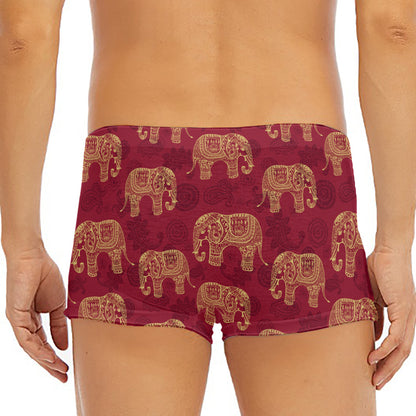 Gold And Red Boho Elephant Print Men's Short Boxer Briefs