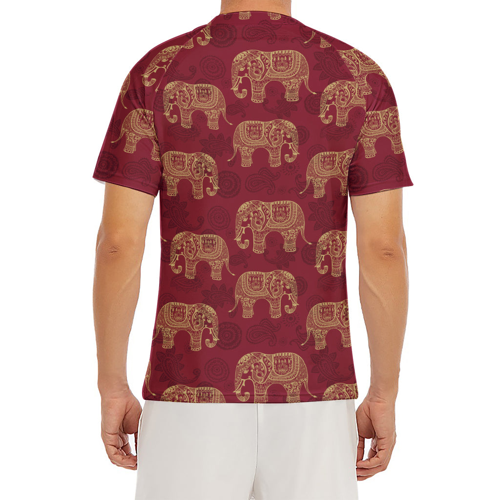 Gold And Red Boho Elephant Print Men's Short Sleeve Rash Guard