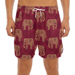 Gold And Red Boho Elephant Print Men's Split Running Shorts