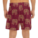 Gold And Red Boho Elephant Print Men's Split Running Shorts