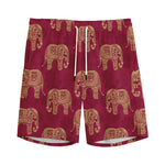 Gold And Red Boho Elephant Print Men's Sports Shorts