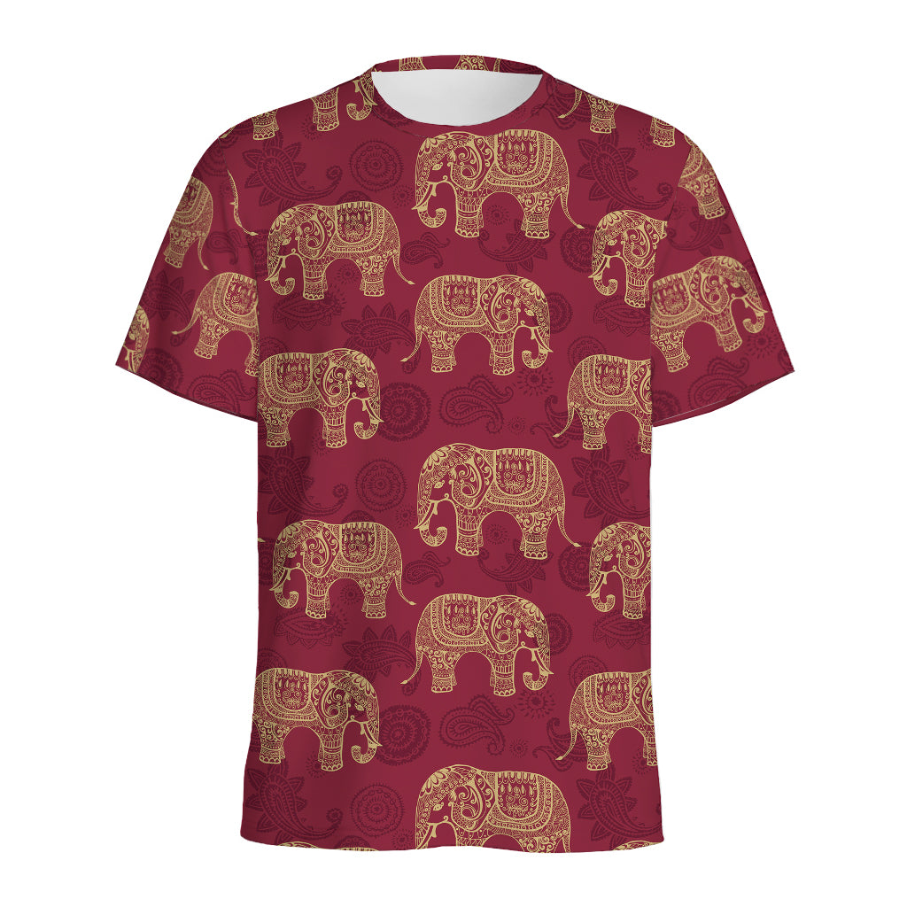 Gold And Red Boho Elephant Print Men's Sports T-Shirt