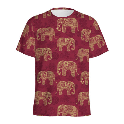 Gold And Red Boho Elephant Print Men's Sports T-Shirt
